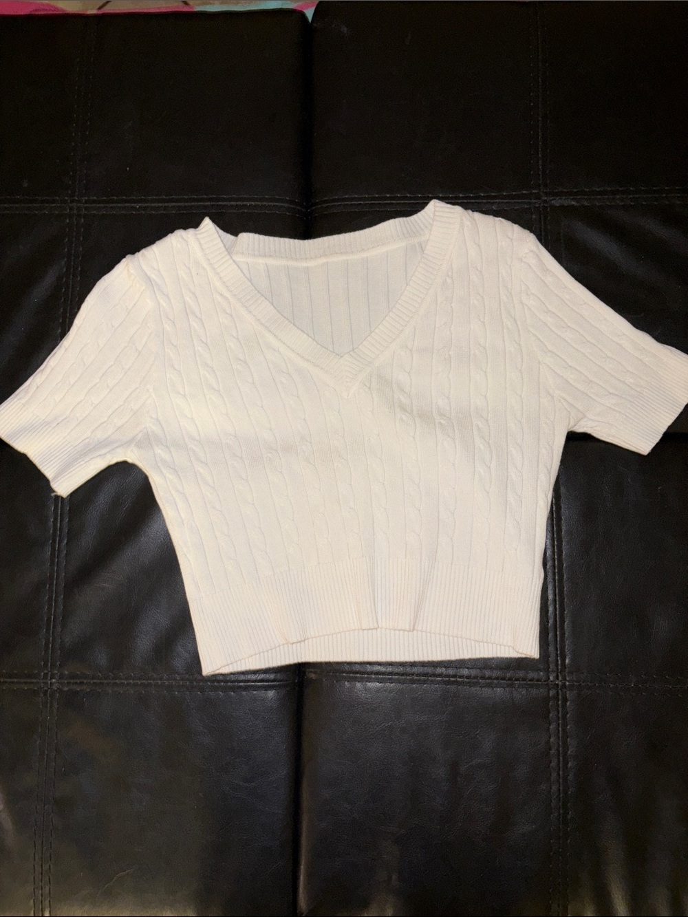 Women's Cream V-Neck Cable Knit Cropped Top